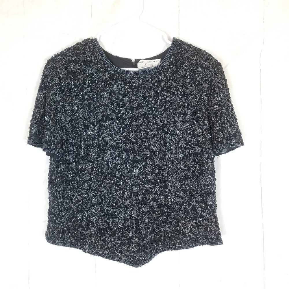 Papell Boutique evening 100% silk beaded top